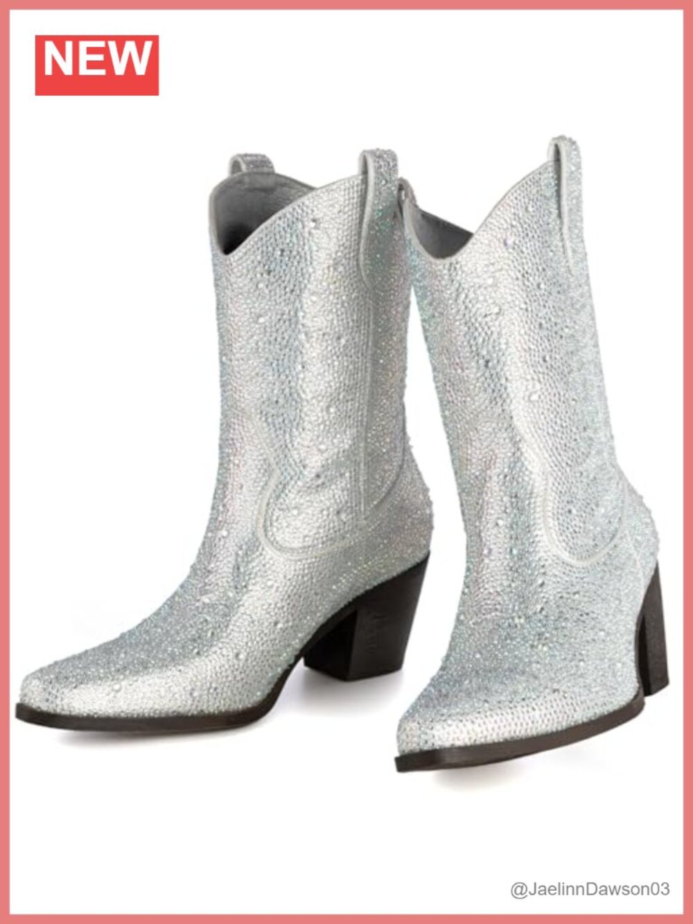Rhinestone Cowboy Boots Faux Suede Pointed Toe Chunky Heel Western Boots